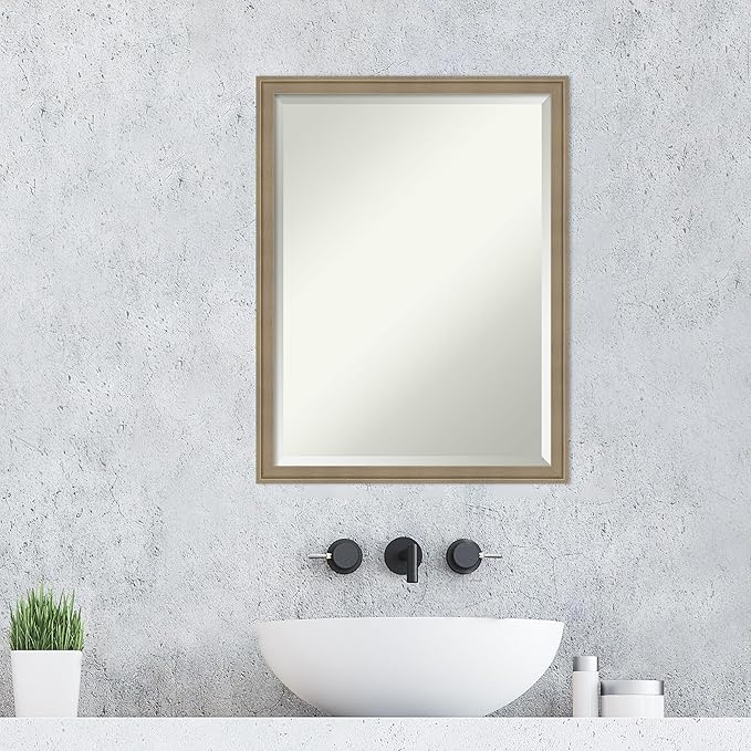 Amanti Art Brown Wall Mirror 26x20 Florence Light Brown Rectangle Bathroom - Image 5