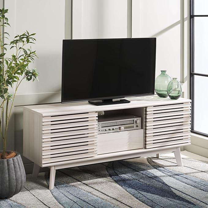 SAFAVIEH ESMA TV Stand for up to 60" Flatscreen – Bleached White, Low Sideboard by SAFAVIEH