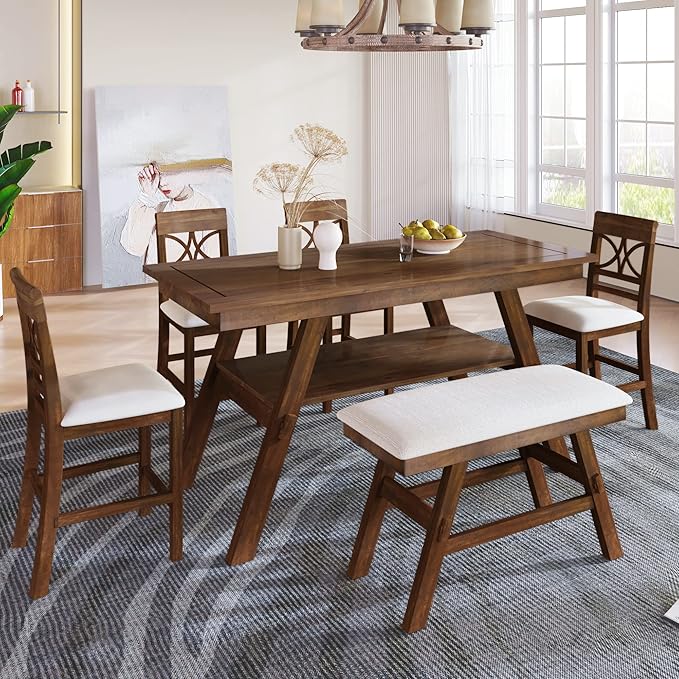 Merax 6 Piece Wood Counter Height Dining Table Set by Merax