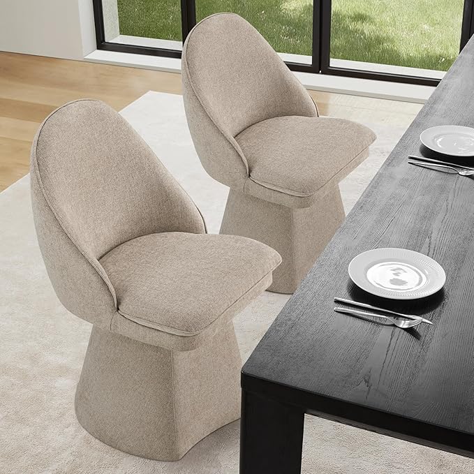 Swivel Dining Chairs Modern Desk Chair Upholstered Linen Fabric Side Chair - Image 8