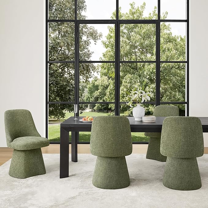 Swivel Dining Chair Mid Century Modern DeskChair High Back Upholstered Linen - Image 2
