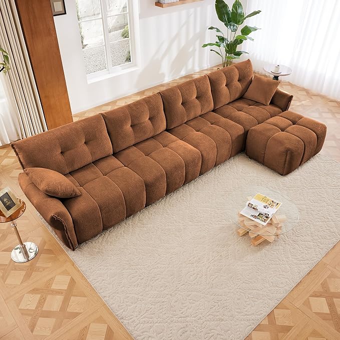 Modern Chenille Fabric 4-Seat Sofa w/Ottoman+2 Pillows, Premium Upholstery - Image 3
