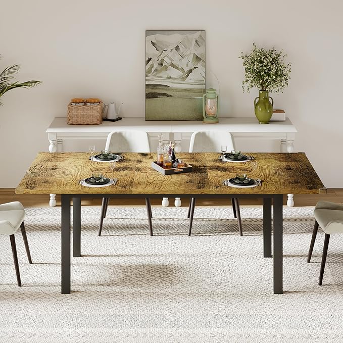 Feonase 63" Extendable Dining Table, Modern Farmhouse Dining Room Table - Image 3