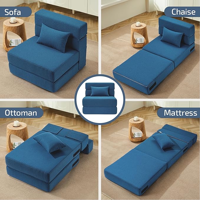 Folding Sofa Bed with Pillow- Convertible Chair Floor Couch & Sleeping Mattress - Image 5
