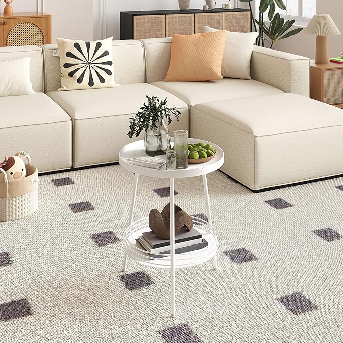 Benkyo 2 Tier White Metal Round Side Table Tiered Two Shelf Storage Coffee Sofa - Image 2