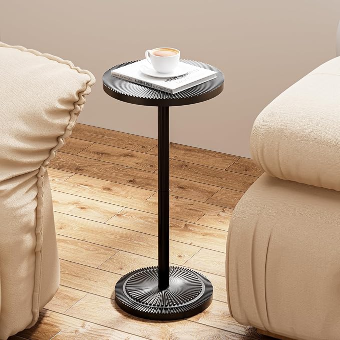 Carved Drink Table, Round Small Side Table - Image 5
