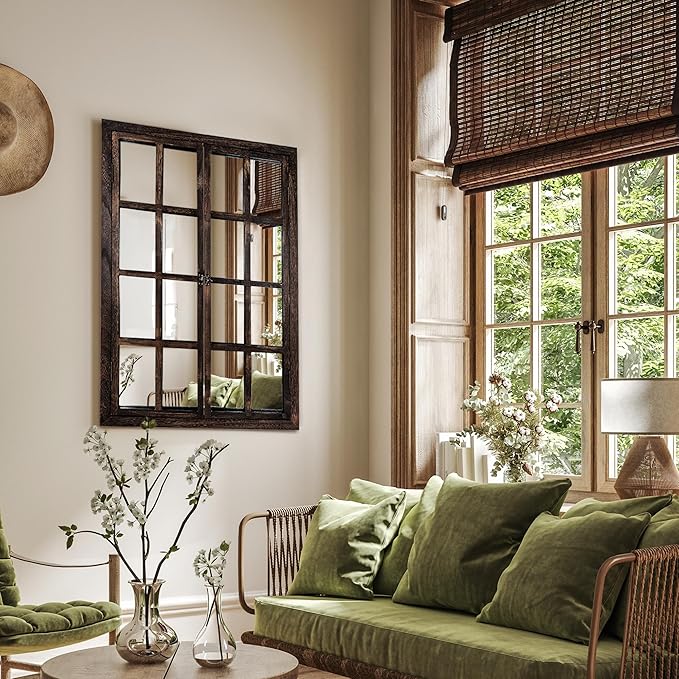 Wall Mirror with Window Design, Decorative Vintage Mirror - Image 3