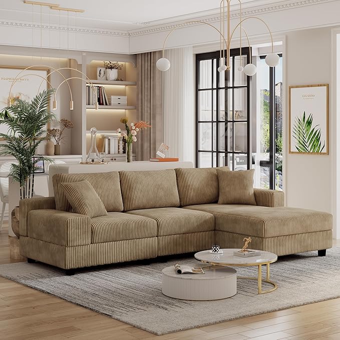 Eafurn Convertible L Shaped Modular Sectional Sofa Couch, 5 Seater Corduroy - Image 4