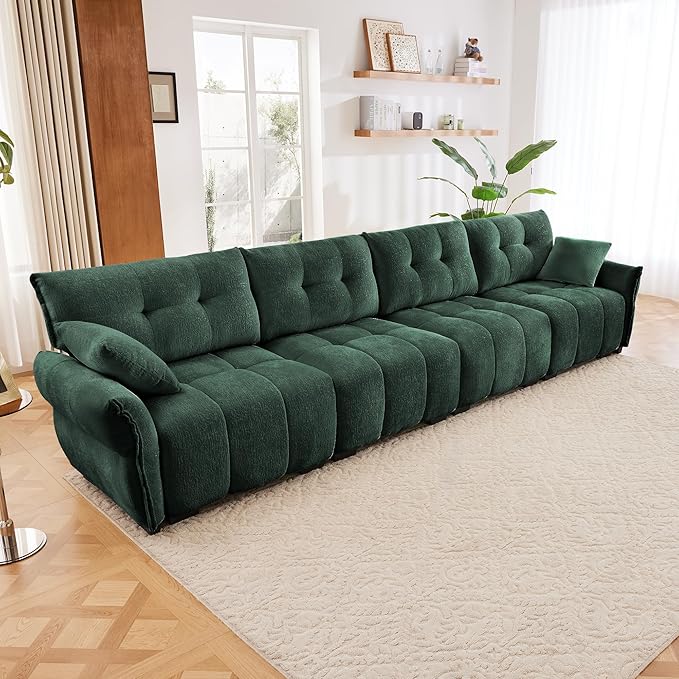 Modern Chenille Fabric 4-Seat Sofa w/ 2 Pillows, Premium Upholstery Living Room by FAVSH