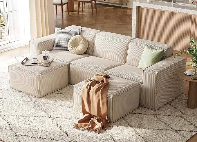 LINSY HOME Oversized Modular Sectional Sofa, Corduroy Sectional Couches by LINSYHOME