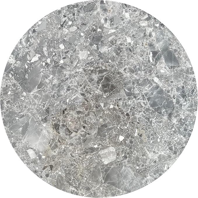 PAK HOME - Set of 2 End Table - High Gloss Shiny Grey Marble Look Round Wood - Image 5