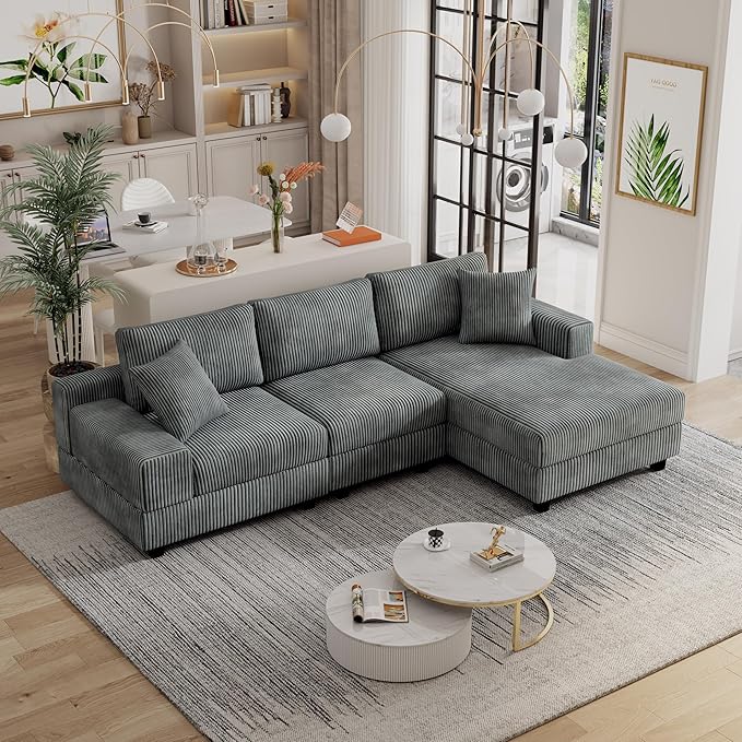 Eafurn Convertible L Shaped Modular Sectional Sofa Couch, 5 Seater Corduroy - Image 3