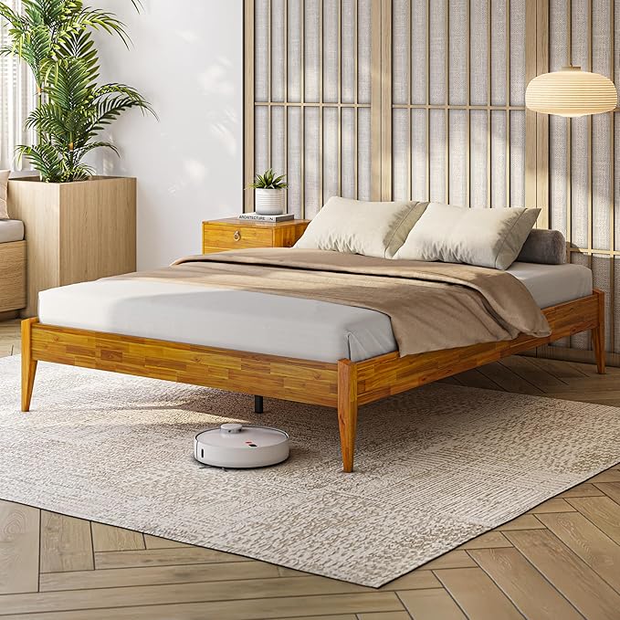 Bme Dinkee Wooden Queen Bed Frame, 15 Inch Height, Elegant Minimalist Modern by Bme