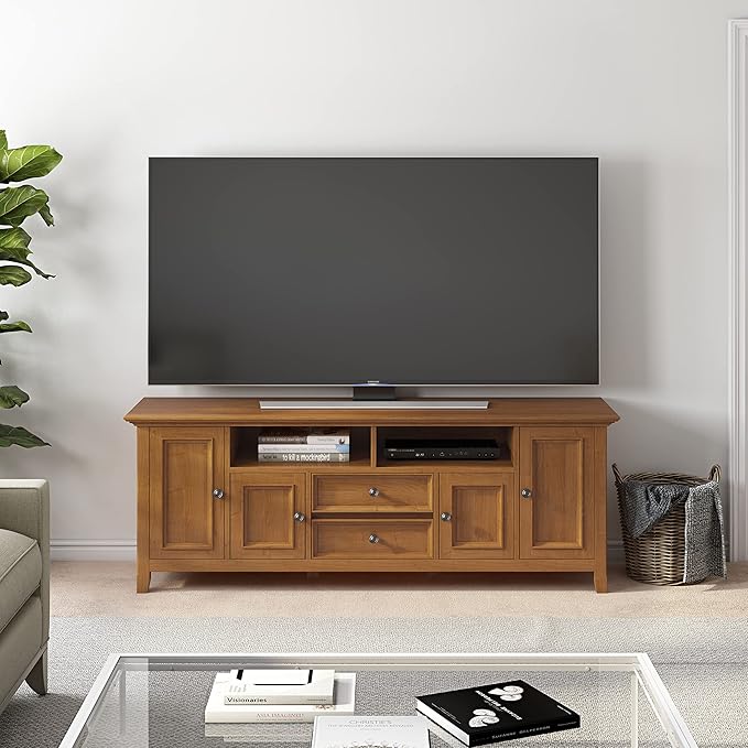 SIMPLIHOME Amherst 72-inch Wide Solid Wood TV Stand in Light Golden Brown - Image 2
