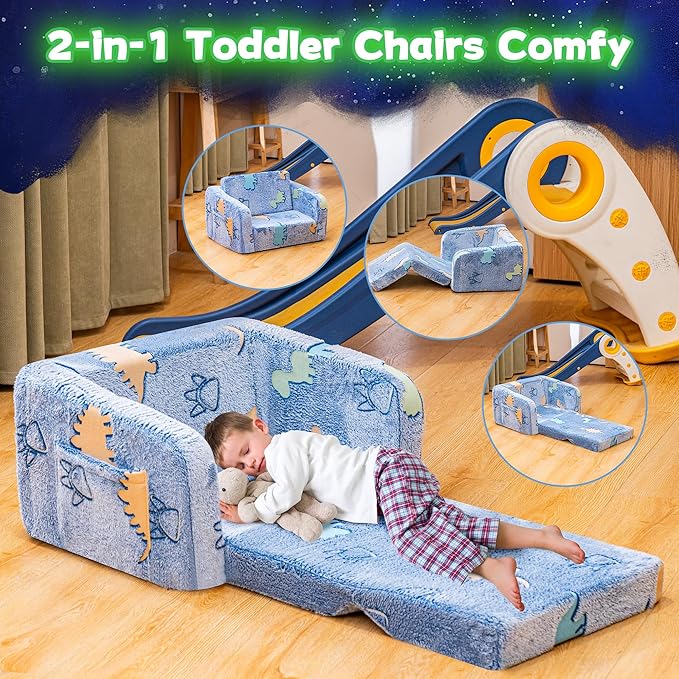 Lamerge 2-in-1 Soft Toddler Couch Fold Out, Foldable Toddler Chair, Glow in The - Image 6