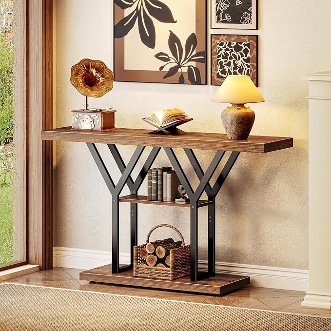 Huuger 47.2 Inch Entryway Table, Industrial Console Sofa Table, 3 Tier Accent - Image 6