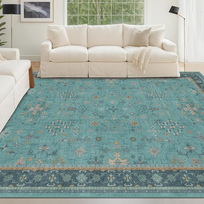 5x7 Teal Rug for Living Room, Boho Turquoise Rugs for Bedroom, Modern Eclectic by HazoHaus