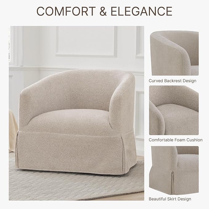 Swivel Accent Chair, 360 Degree Performance Fabric Armchair Modern Barrel - Image 5