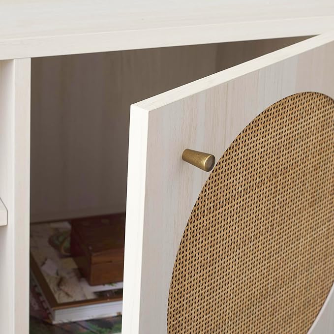 SAFAVIEH Home Collection Ophelia Bleached White/Natural Rattan 2-Door 2-Shelf - Image 9