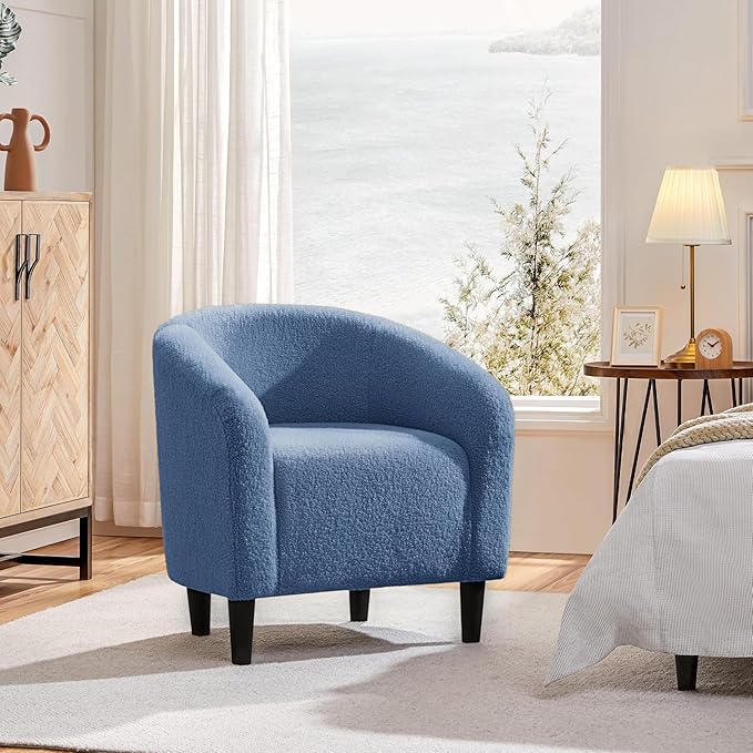 Yaheetech Accent Barrel Chair, Boucle Fabric Club Chair, Furry Sherpa Elegant - Image 4