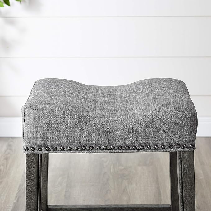 Roundhill Furniture Coco Upholstered Backless Saddle Seat Bar Stools 29" Height - Image 6