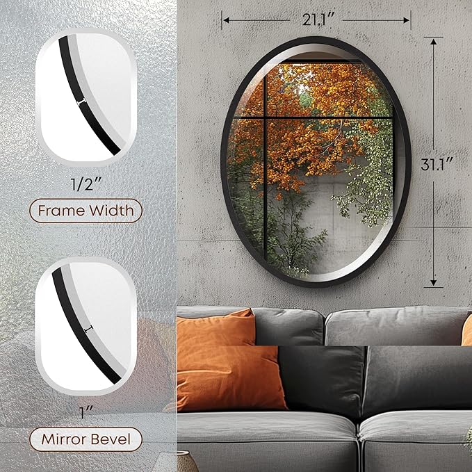 OVALCREST - Oval Wooden Beveled Wall Mirror - Image 3