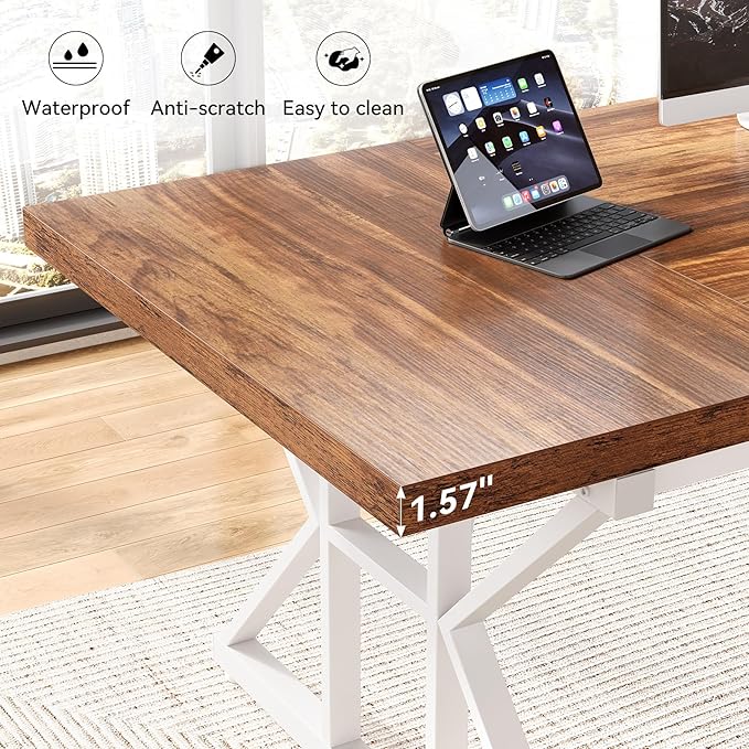 LITTLE TREE 70.8-Inch Large Executive Desk, Modern Computer Office Desk - Image 9