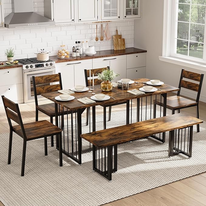 DWVO 63 Inch Dining Table Set for 6-8 People 6-Piece Large Kitchen Table Set - Image 6