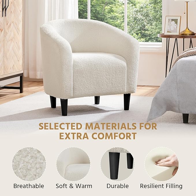 Yaheetech Accent Barrel Chair, Boucle Fabric Club Chair, Furry Sherpa Elegant - Image 6