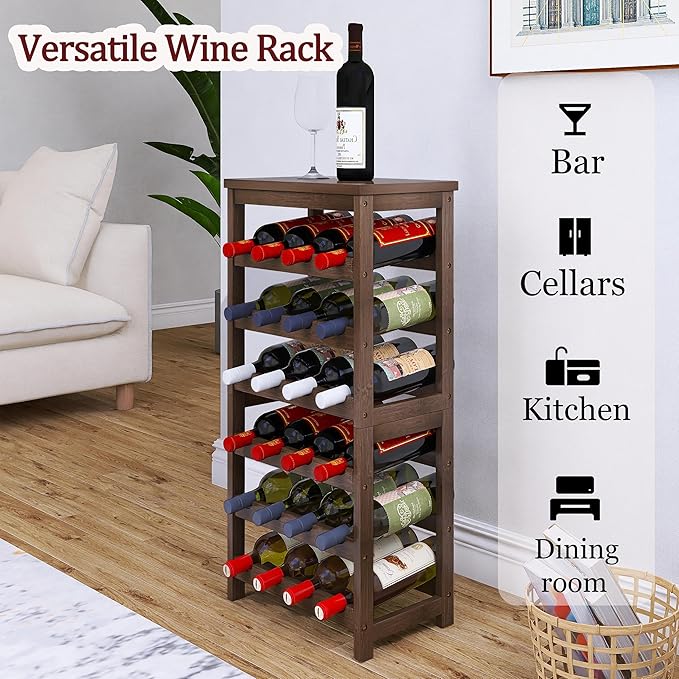 24-Bottle Wine Rack, 6 Tier Bamboo Wine Display Storage Shelves - Image 3