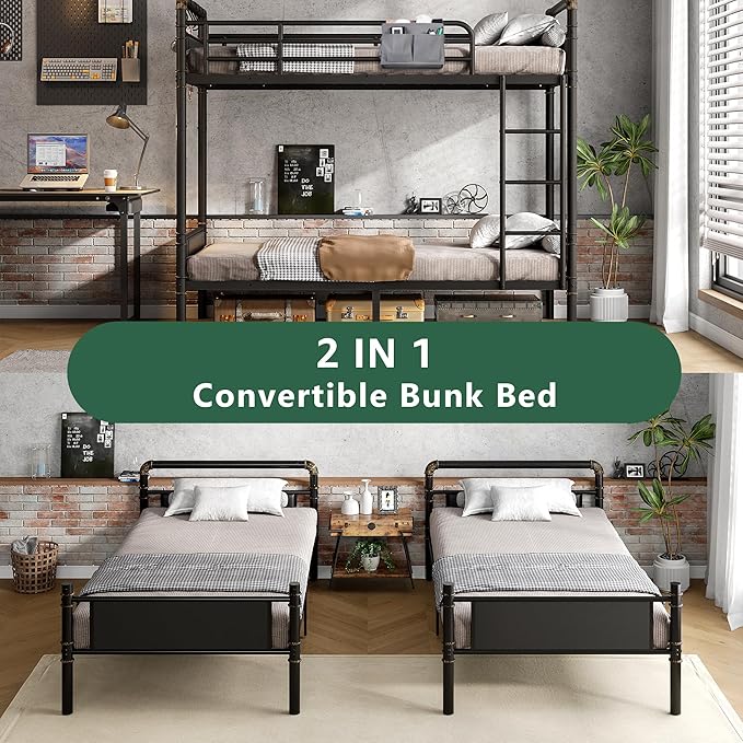 Metal Bunk Bed Twin Over Twin, Industrial Bunkbeds Heavy Duty Bed - Image 3