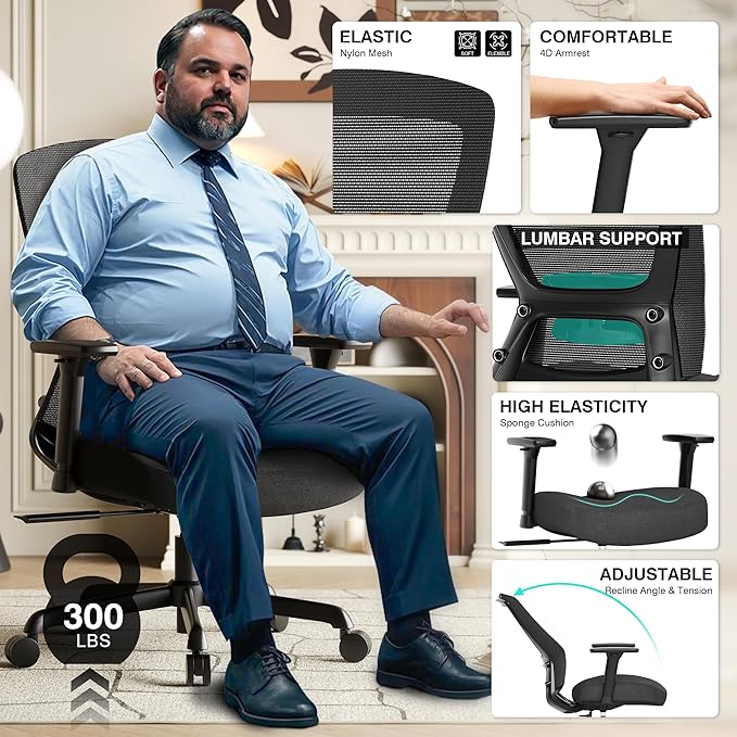 T96C Ergonomic Home Office Chair, Mesh Computer Desk Chair - Image 5