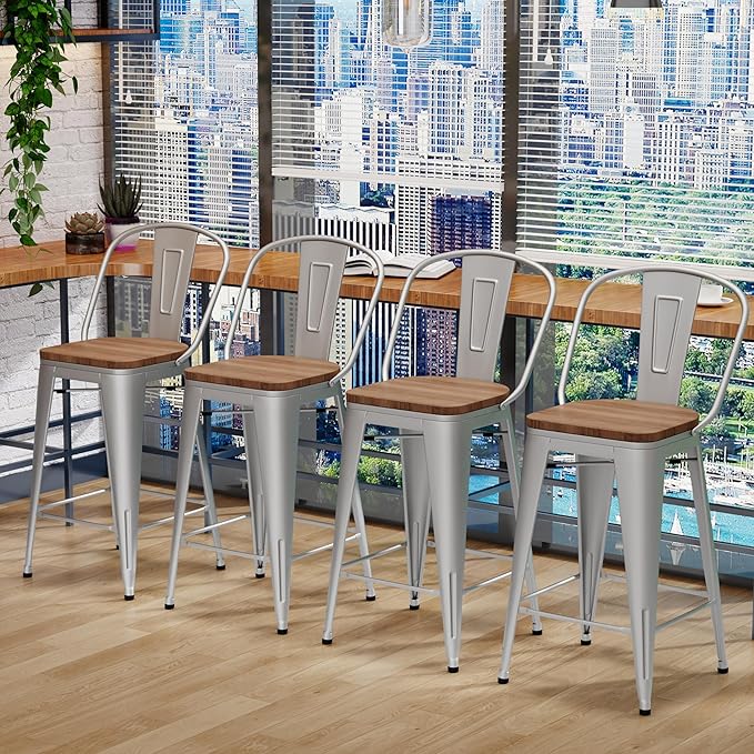 Changjie Furniture 30 Inches Metal Barstools Set of 4 Counter Height Bar Stools by ALISH