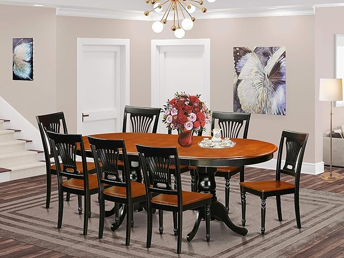 East West Furniture PLAI9-BLK-W 9 Piece Kitchen Table Set Includes an Oval - Image 2