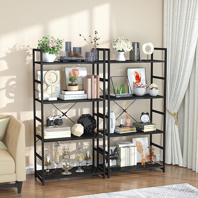 OTK 4 Tier Bookshelf, Tall Bookcase, Office Shelf Storage Organizer, Modern - Image 2