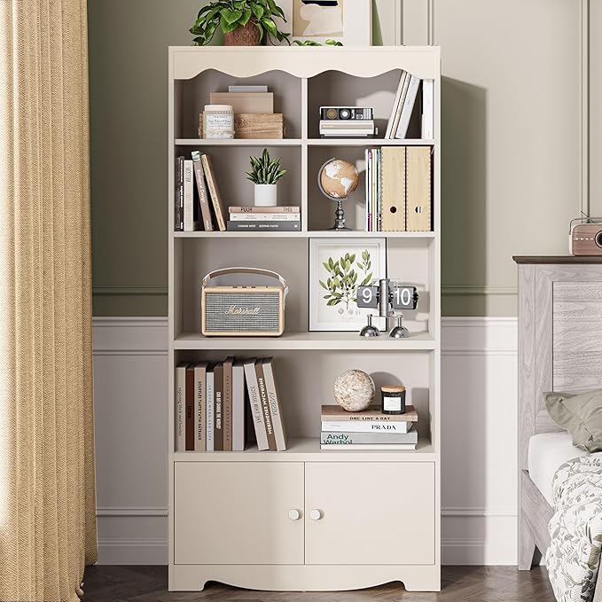 LINSY HOME 5 Shelf Bookcase Wooden, Open Floor Standing Cube Shelf Bookcase - Image 6