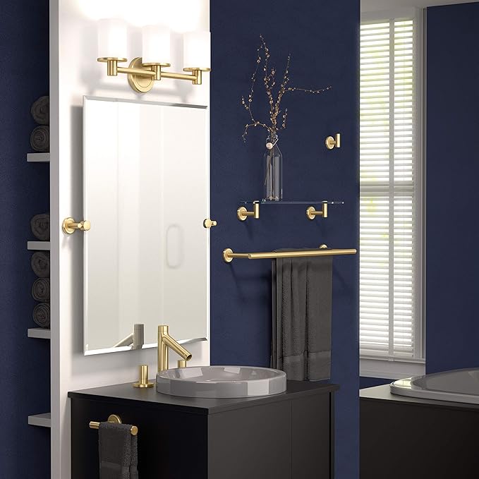 Gatco 4239SM Latitude II Rectangle Mirror, Brushed Brass Wall Mounted 24" H x - Image 4