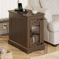 Narrow End Table with Storage, Farmhouse Side Table with Power Outlets & USB by TRONLEE