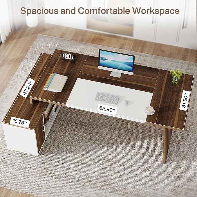 Tribesigns L-Shaped Executive Office Desk, 70.5-Inch Mid-Century Modern - Image 4