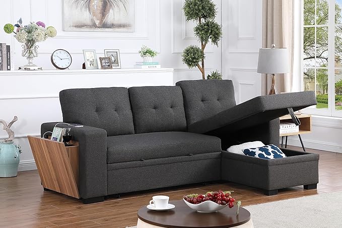 Ball & Cast L-Shape Reversible Sectional Sleeper Sofa Bed 4 in 1 Pull Out Couch - Image 6