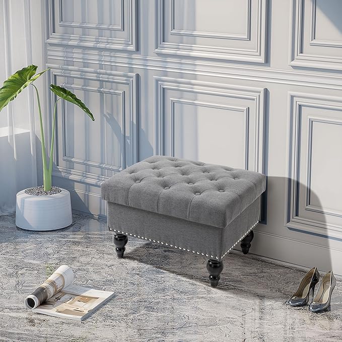 HOMCOM Ottoman with Storage for Living Room, Button-Tufted Fabric Bench for - Image 2