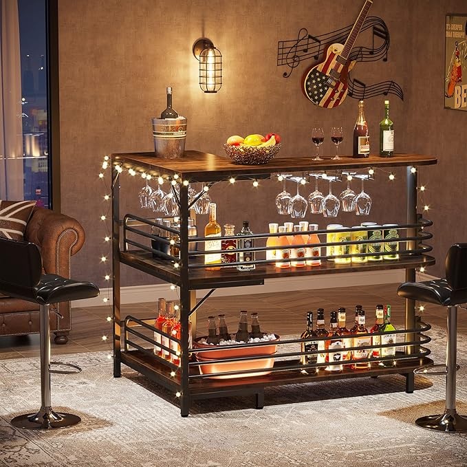 Tribesigns L-Shaped Home Bar Unit, 3 Tier Liquor Table - Image 3