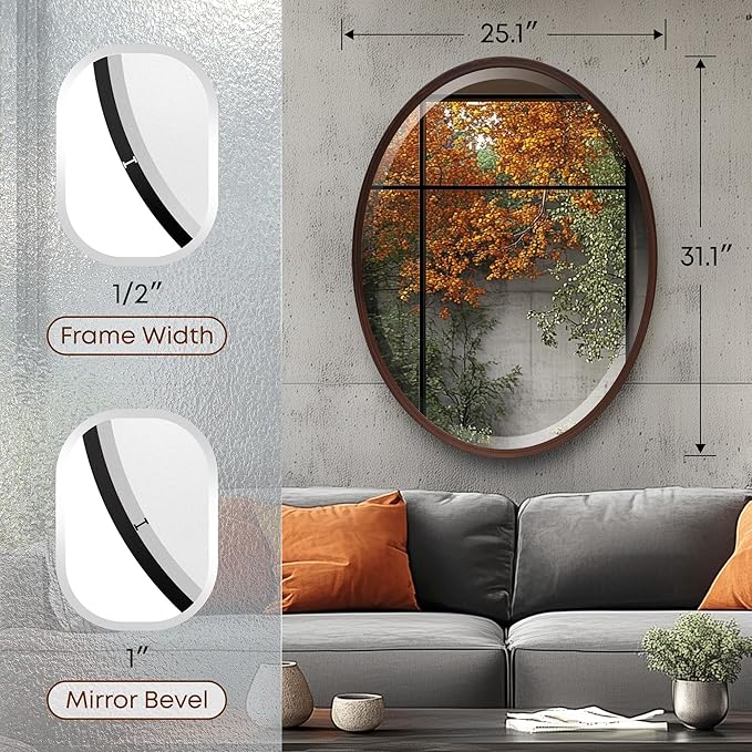 OVALCREST - Oval Wooden Beveled Wall Mirror - Image 3