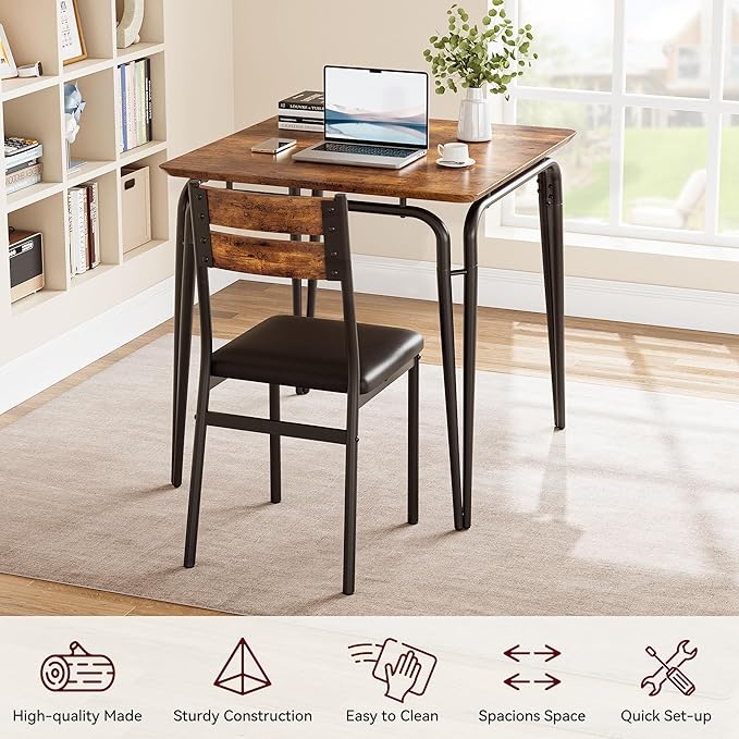 Dining Table for 2, Small Table and Chairs Set of 2, Square Dinette Set for 2 - Image 4