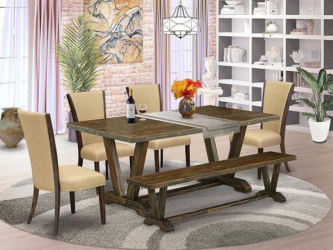 East West Furniture V777VE703-6 6 Piece Dining Set Contains a Rectangle Dining - Image 2