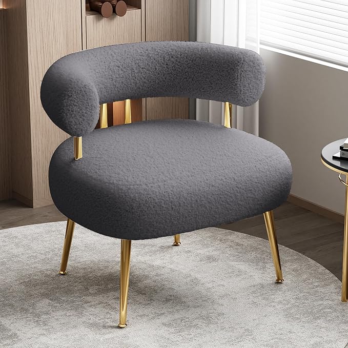 Mid Century Sherpa Boucle Accent Chair, Round Upholstered Barrel Arm Chair by SEYNAR