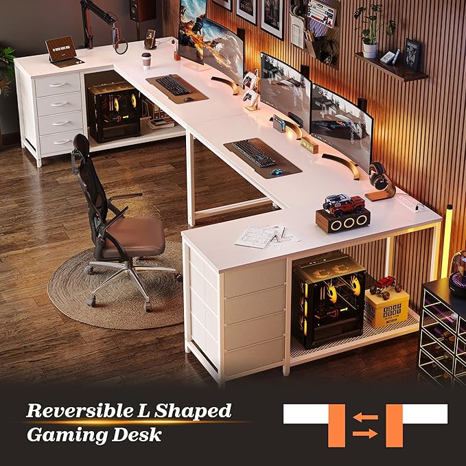 PRAISUN 61" L Shaped Desk with Power Outlets and USB-C Port, Reversible - Image 7