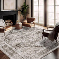 Washable Area Rug 10'x14' Deep Khaki Retro Flowers Boho Design Non-Shedding by CHAMPLANT