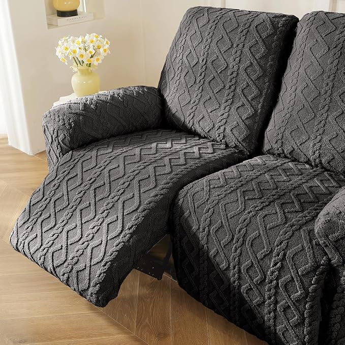 vctops 8 Pieces Geometric Jacquard Plush Recliner Sofa Covers Soft Fuzzy Fluffy - Image 7