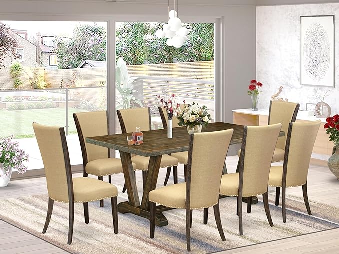 East West Furniture V777VE703-9 9 Piece Dining Room Table Set Includes a - Image 2
